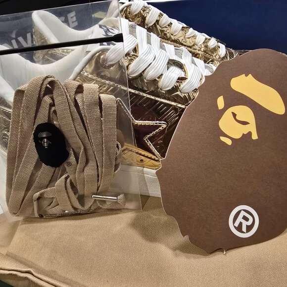 A Bathing Ape BAPE Bapesta #5 GOLD Mens Size 12 1K80191305 Shoes Sneakers NEW - Picture 2 of 16